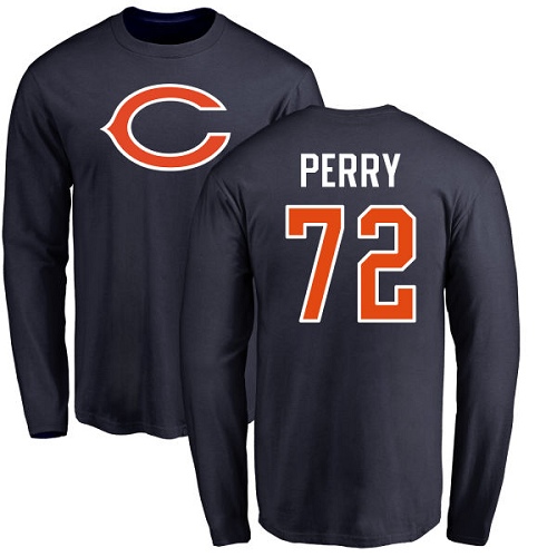 Chicago Bears Men Navy Blue William Perry Name and Number Logo NFL Football #72 Long Sleeve T Shirt